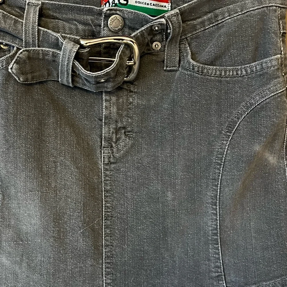 Vintage Dolce & Gabbana Gray Denim Mini Skirt with Buckle Belt